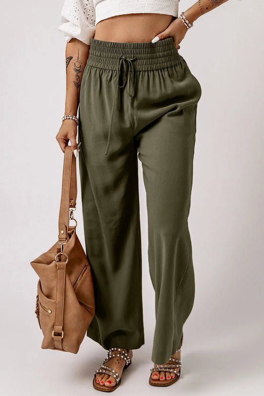 Smocked High Waist Wide Leg Pants Shop One Place
