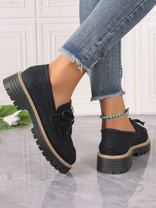 PU Leather Bow Platform Loafers Shop One Place