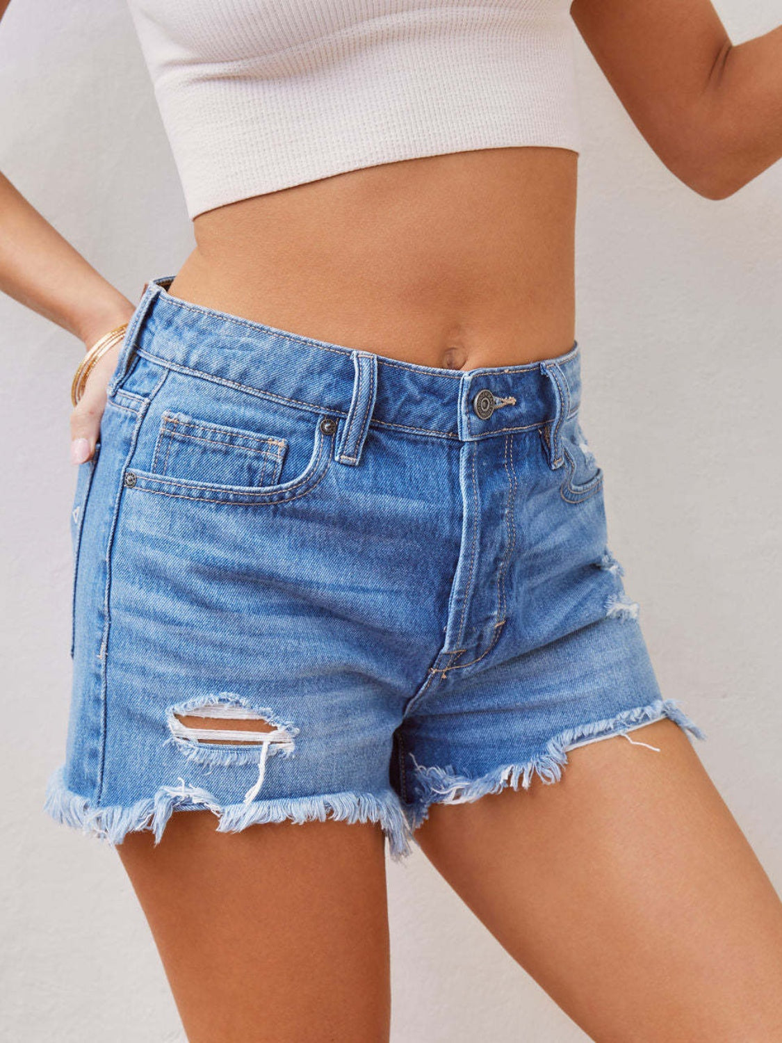 Distressed Raw Hem Denim Shorts Shop One Place
