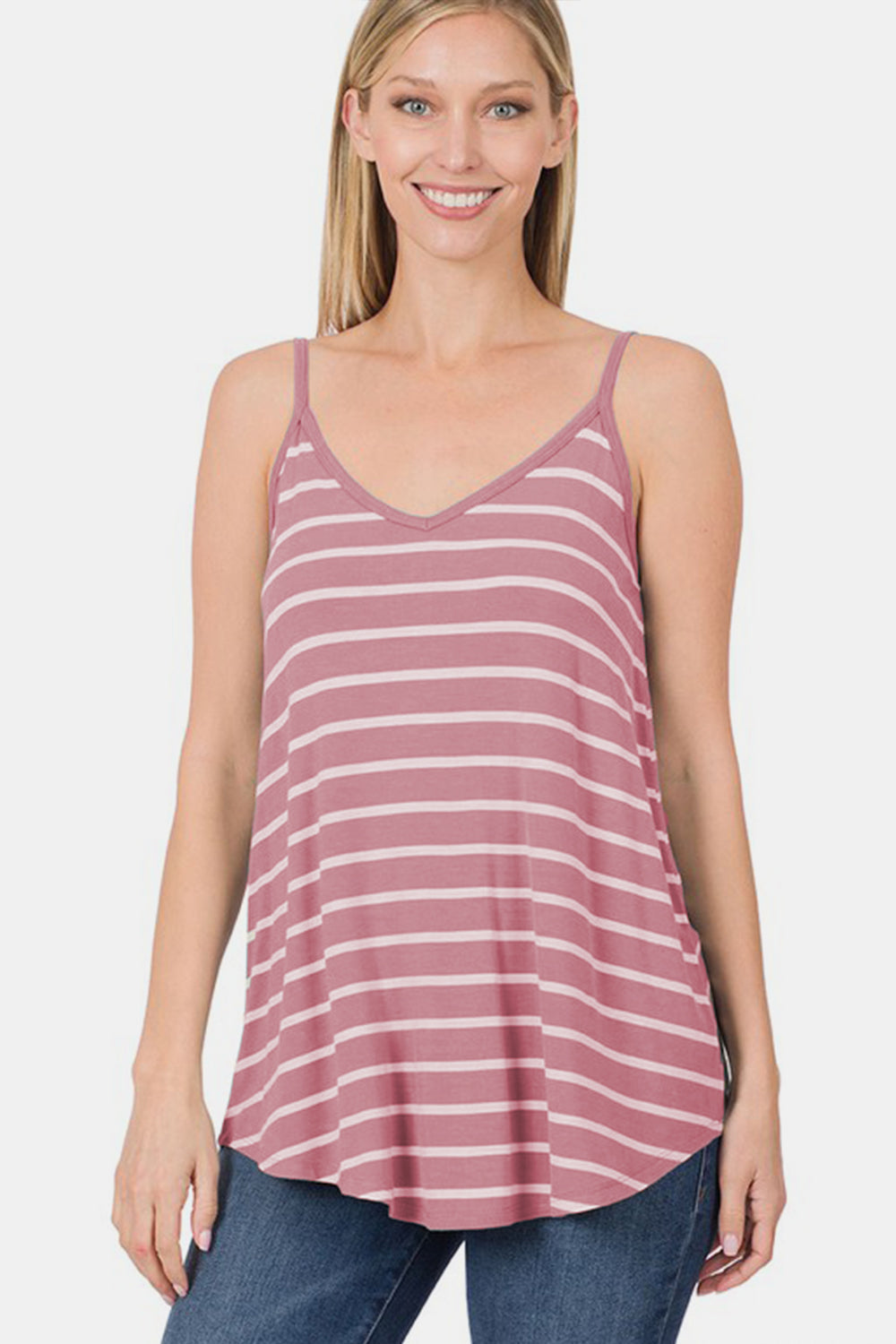 Zenana Striped Curved Hem Cami Shop One Place