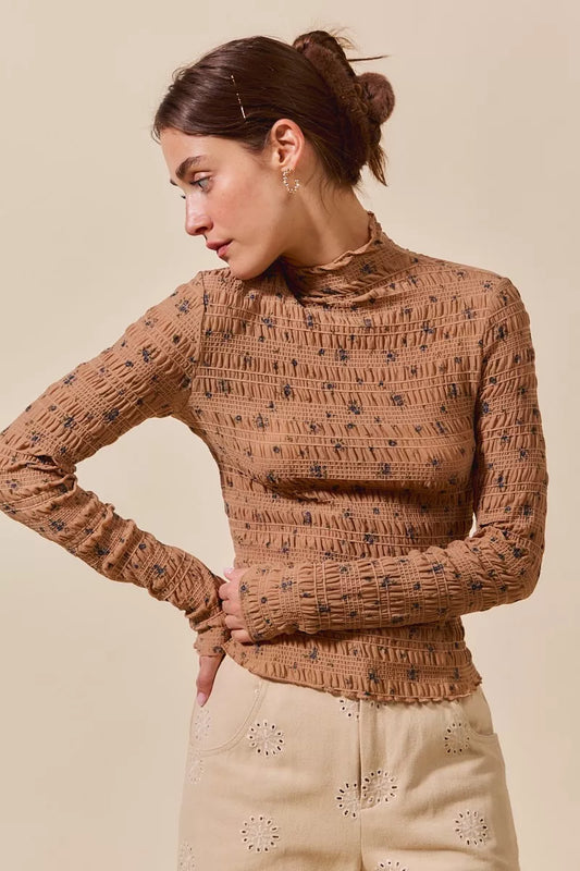 SO ME Floral Print Textured Long Sleeve Knit Top Shop One Place