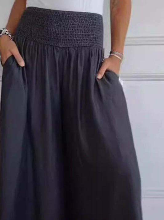 Full Size Smocked Wide Leg Pants with Pockets Shop One Place