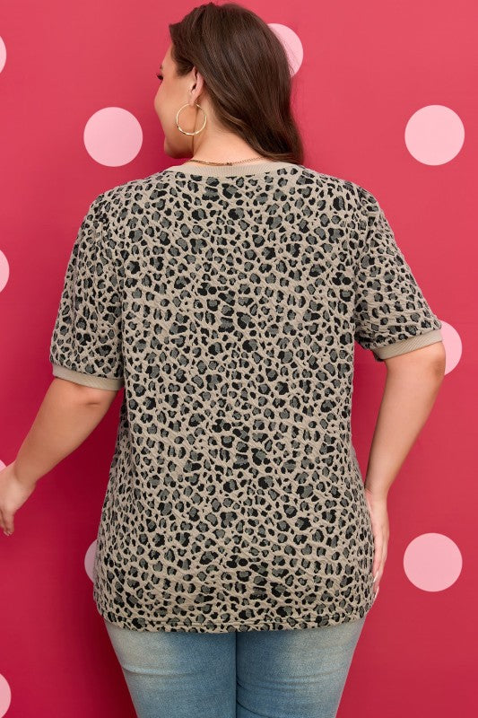 Plus Size Leopard Textured Short Sleeve T-Shirt Shop One Place