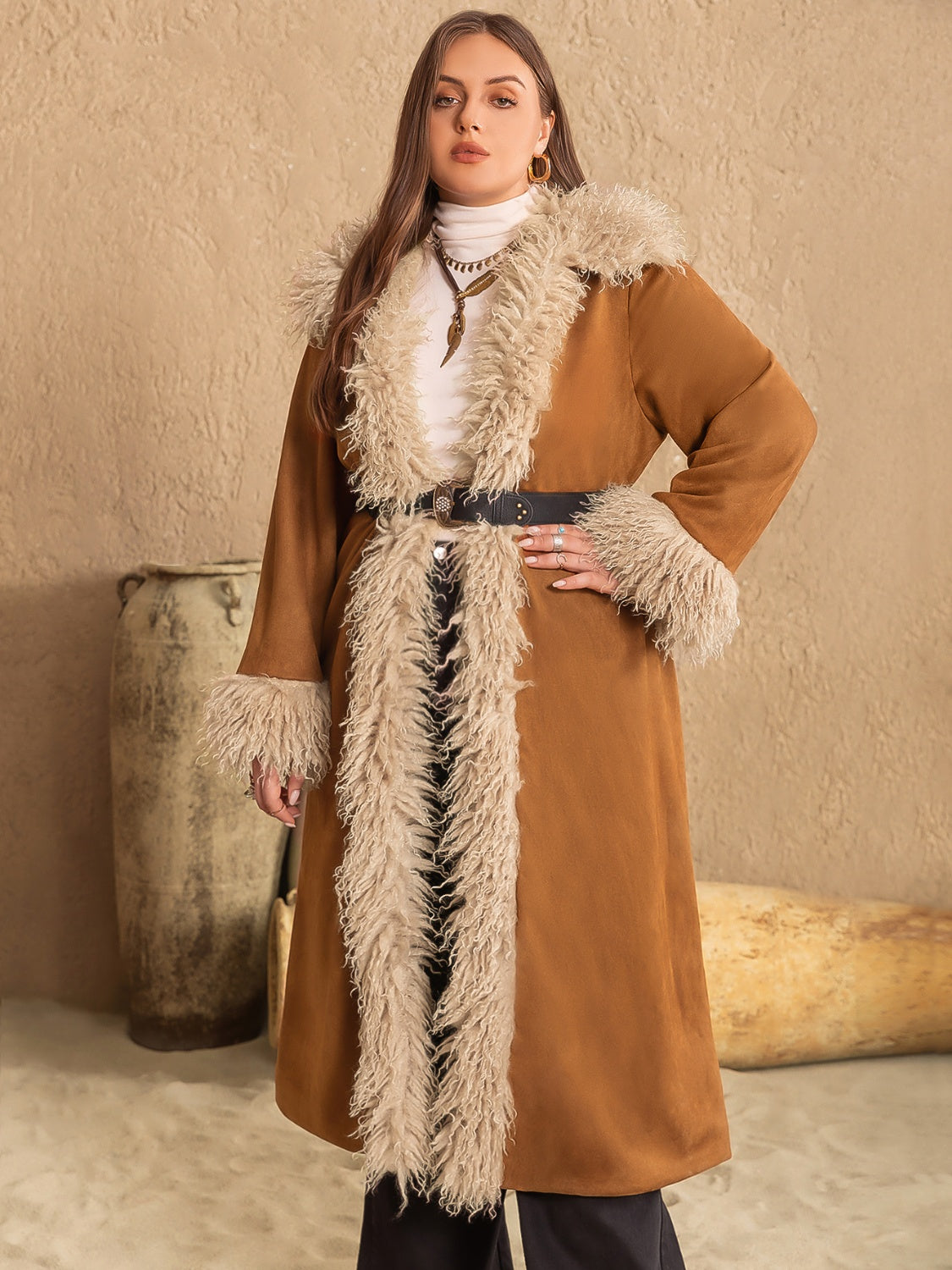 Plus Size Open Front Long Sleeve Coat Shop One Place