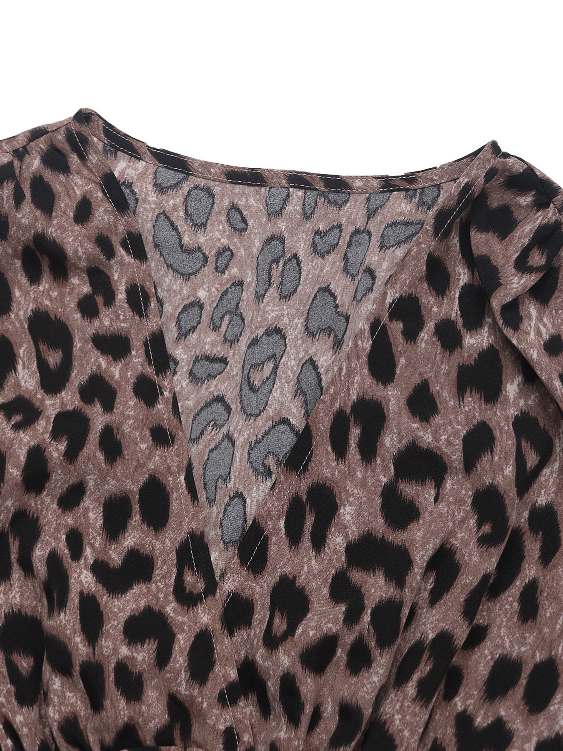 Perfee Leopard Surplice Long Sleeve Midi Dress Shop One Place