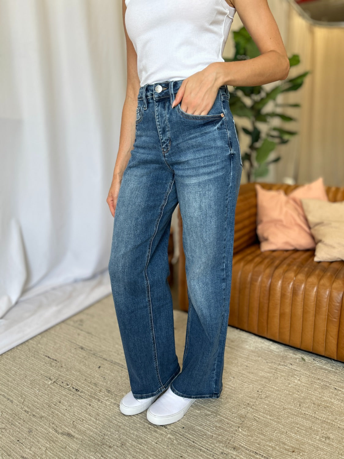 RFM Full Size High Rise Tummy Control Wide Leg Jeans Shop One Place
