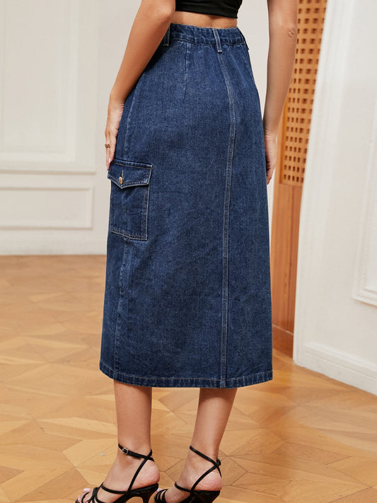 Button Down Midi Denim Skirt Shop One Place