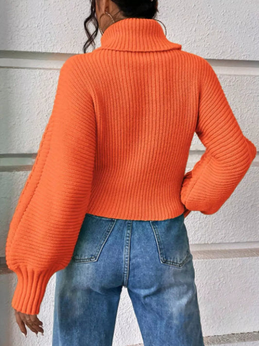 Full Size Textured Knit Turtleneck Long Sleeve Sweater Plus Size - Shop One Place