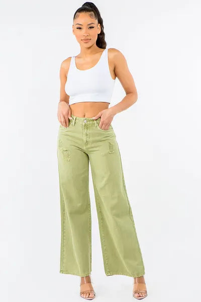 American Bazi High Waist Distressed Wide Leg Jeans Shop One Place