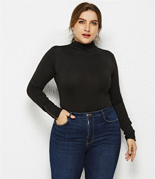 Plus Size Turtleneck Long Sleeve Triangle Tight Jumpsuit Shop One Place