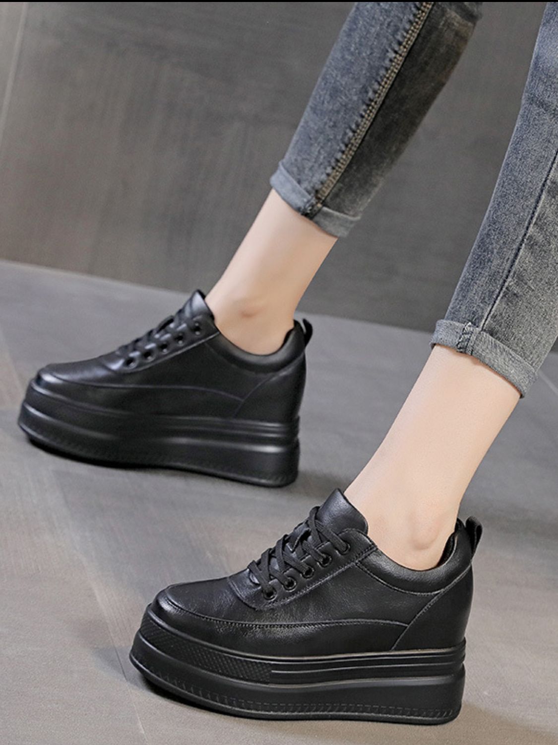 Lace Up Round Toe Platform Sneakers Shop One Place