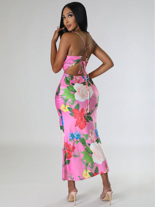 Summer Sleeveless Floral Printed Backless Dress Shop One Place
