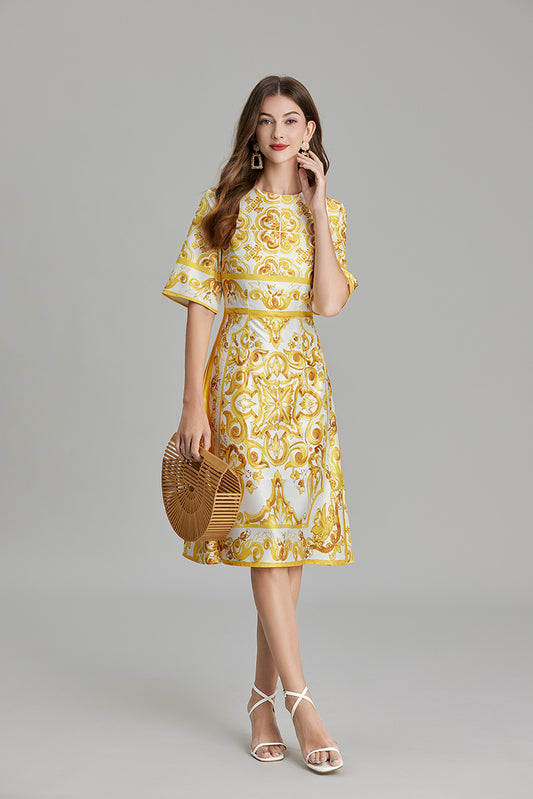 Women Summer Printed A Line Crew Neck Dress Shop One Place