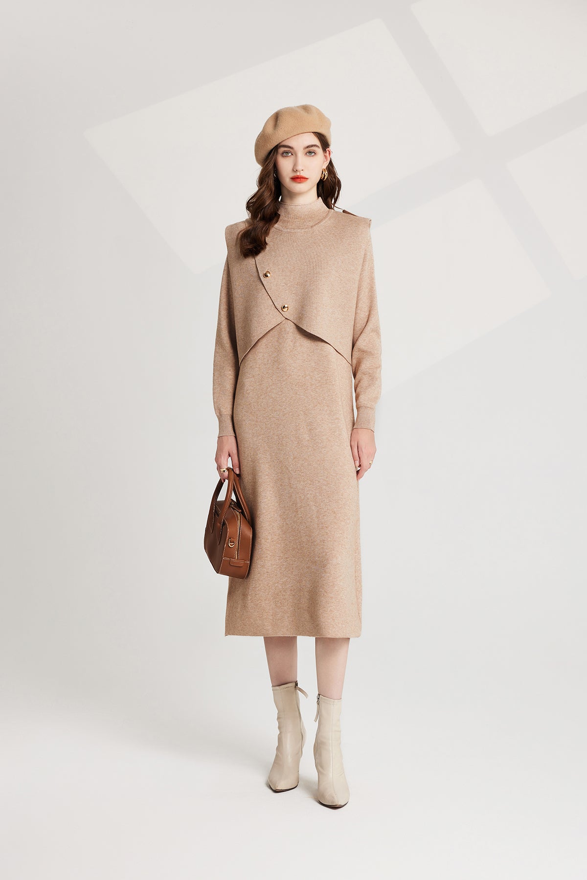 Fashion Thickened Distinctive Dress Semi High Neck Base Knitted Long Sleeved Vest Two Piece Set Shop One Place