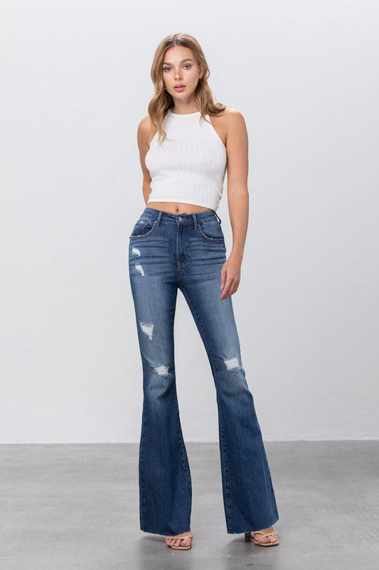 MID RISE DARK WASH FLARE JEANS Shop One Place