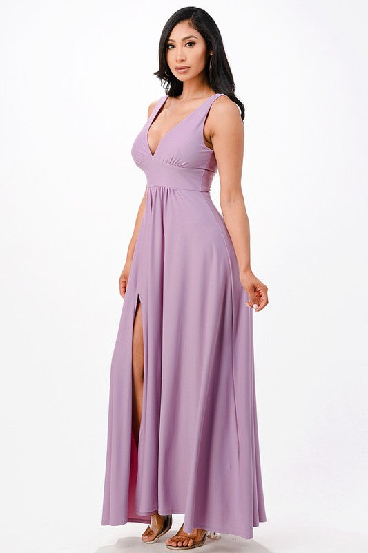 Dull tricot deep V neck A line dress Shop One Place