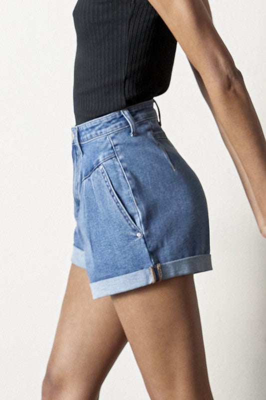High Rise Roll Up Denim Shorts Shop One Place
