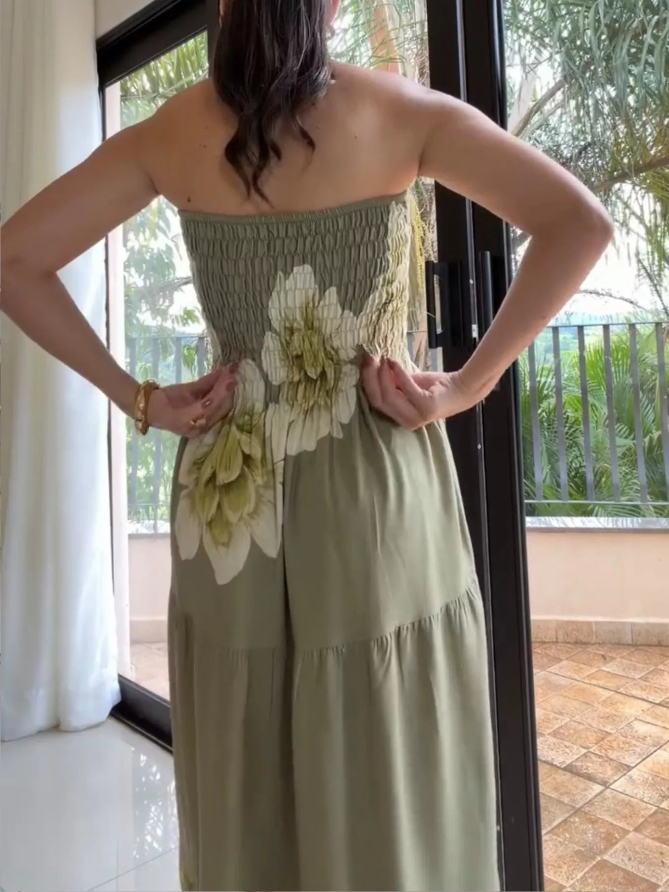 Floral Print Smocked Tube Maxi Dress Shop One Place