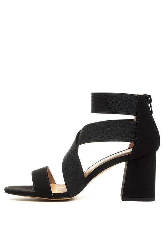 Benicia Elastic Strappy Block Heel Sandals Shop One Place