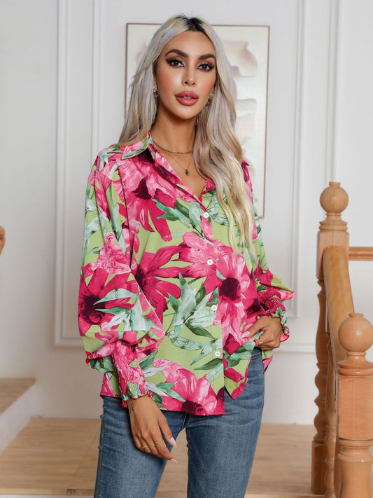 Button Down Printed Long Sleeve Shirt Shop One Place