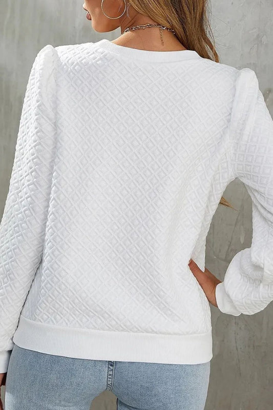 Textured Round Neck Long Sleeve Top Shop One Place