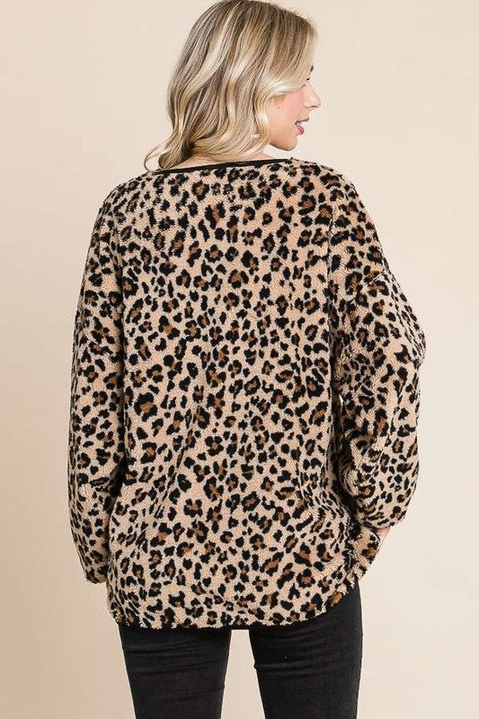 Culture Code Leopard Faux Fur Round Neck Top Shop One Place