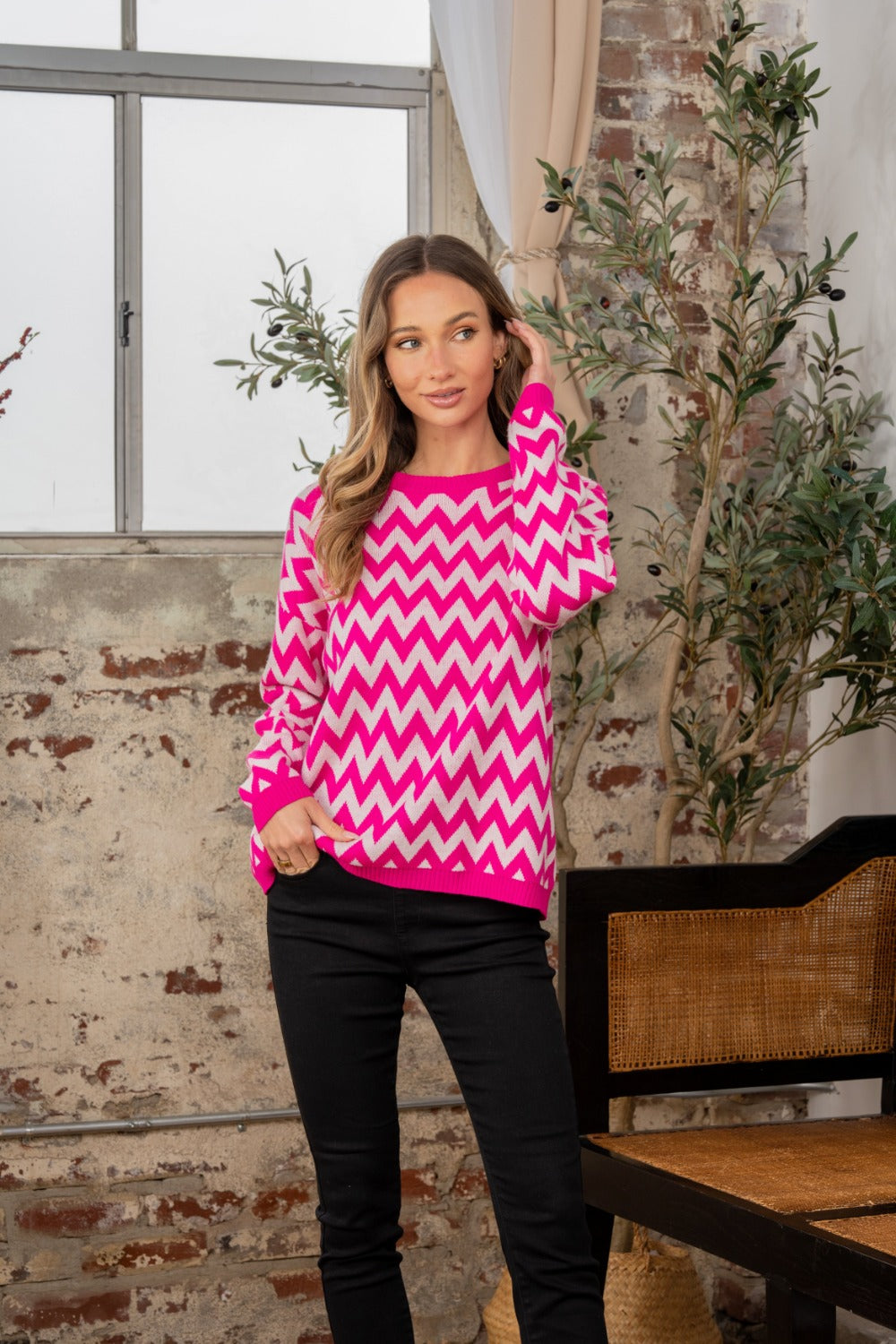 Sew In Love Full Size Wave Stripe Contrast Long Sleeve Sweater - Shop One Place