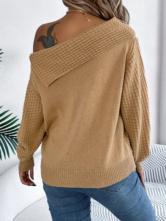 Cable-Knit One Shoulder Long Sleeve Sweater Shop One Place