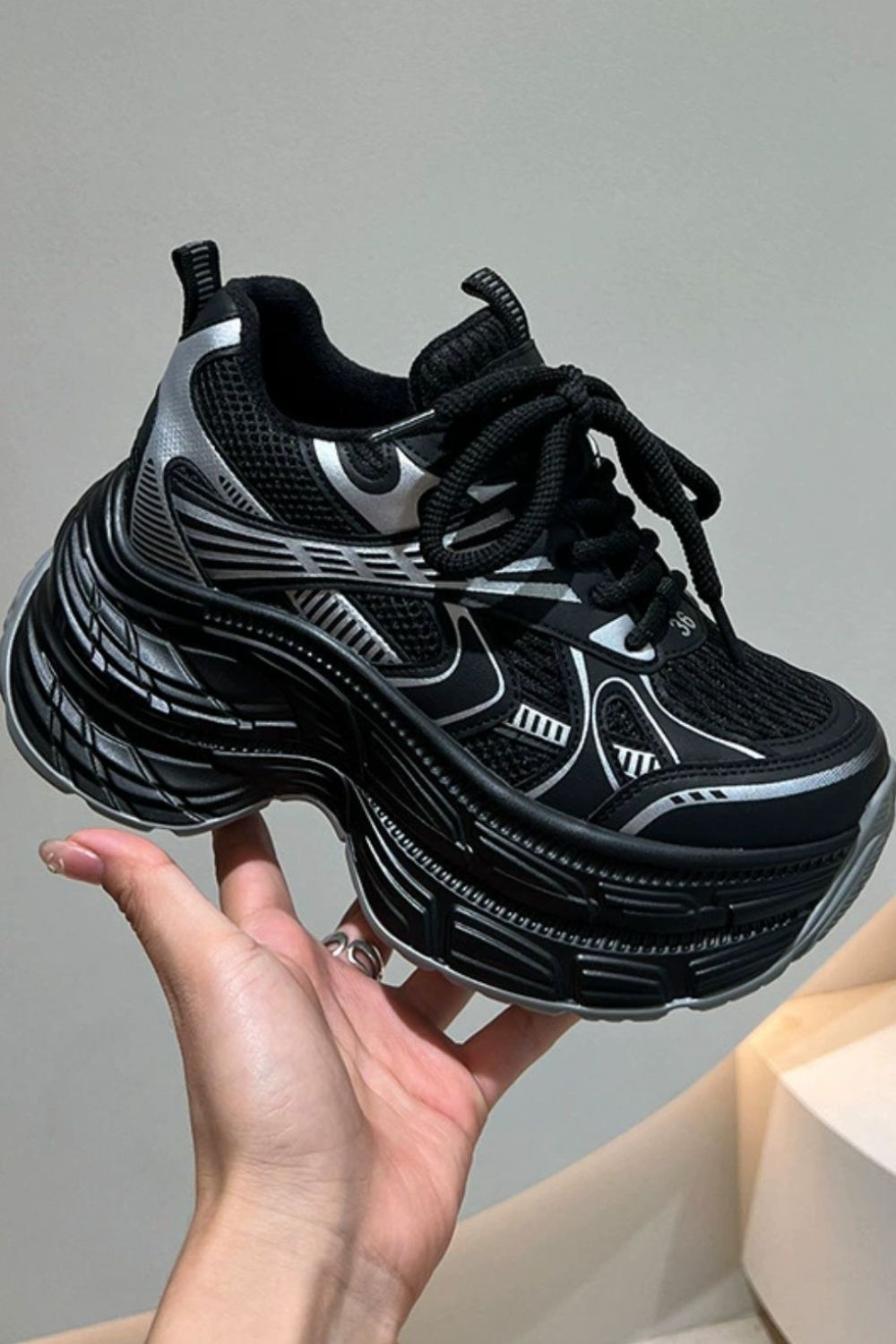 Lace Up Round Toe Platform Sneakers Shop One Place