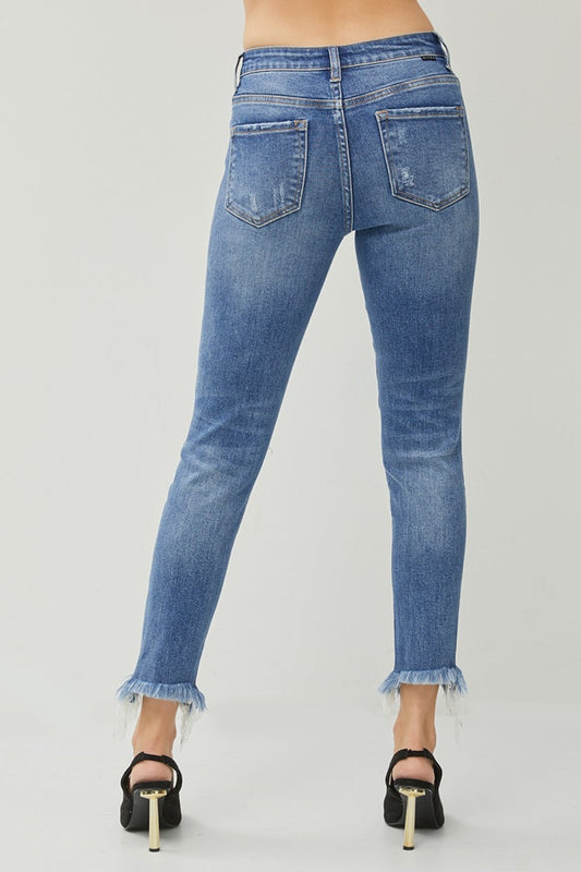 RISEN Distressed Frayed Hem Slim Jeans Shop One Place