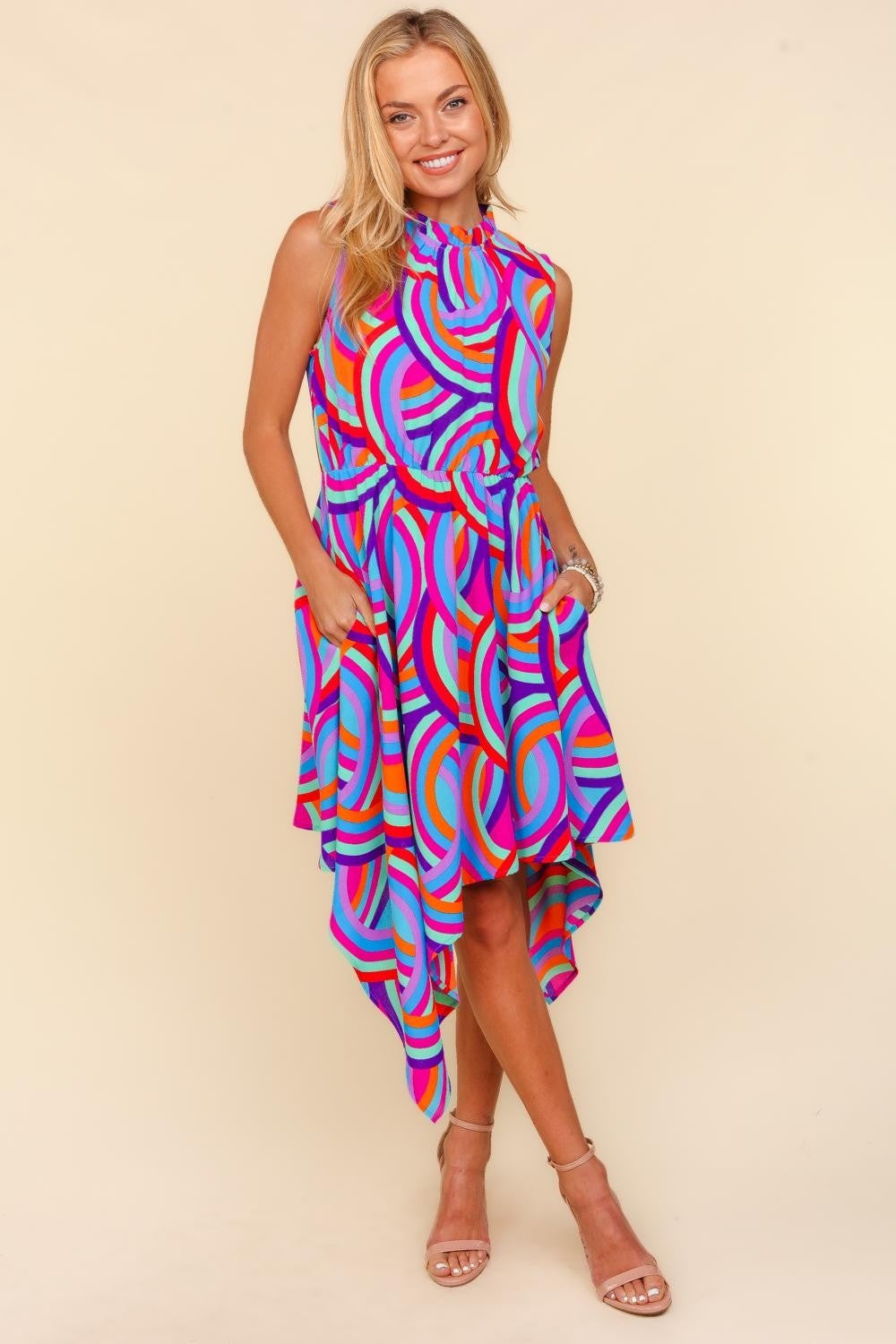 Haptics Full Size Mock Neck Sleeveless Printed Dress Shop One Place