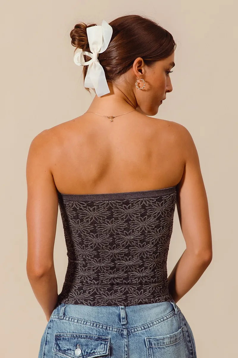 SO ME Jacquard Floral Two Tone Seamless Tube Top Shop One Place