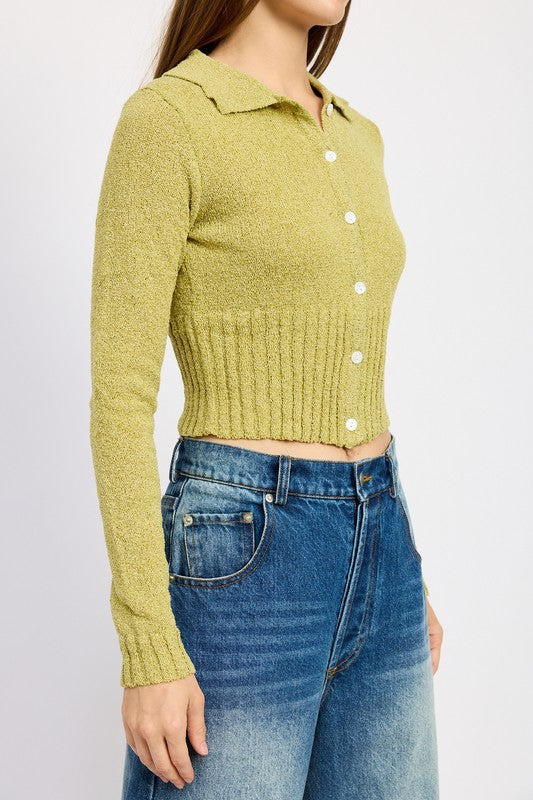 LONG SLEEVE BUTTON UP RIBBED TOP Shop One Place