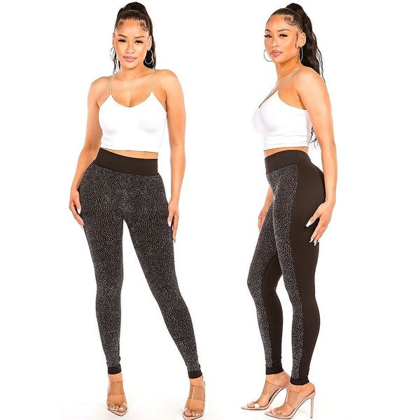 Tiny Chip Rhinestone patched Leggings Shop One Place