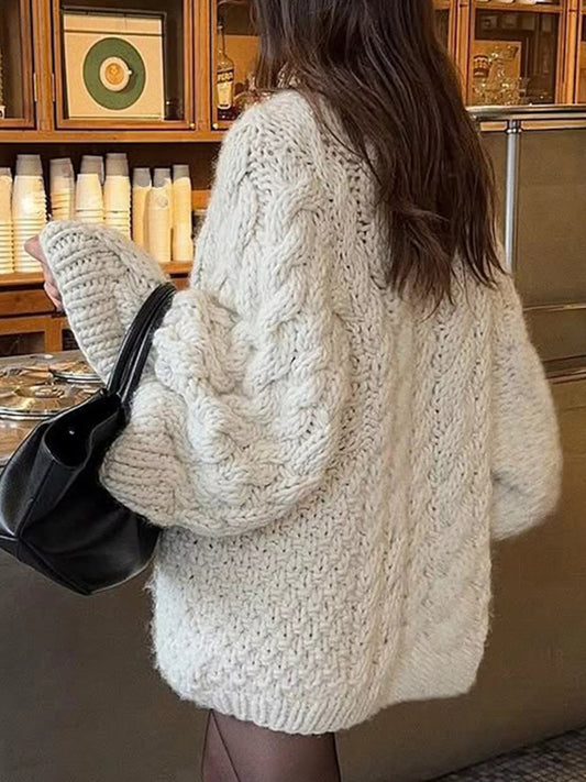 Cable Knit Round Neck Sweater Shop One Place