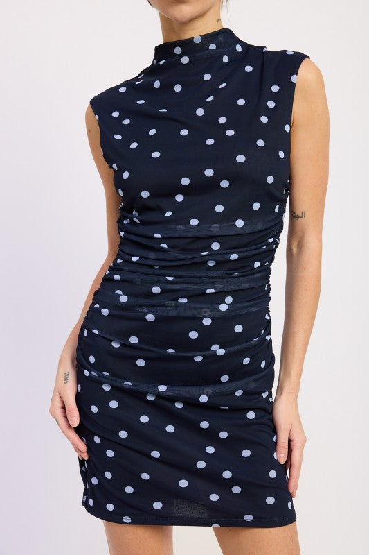 SLEEVELESS MOCK NECK MESH MINI DRESS Shop One Place