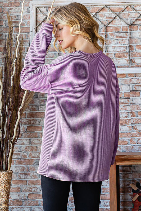 Heimish Full Size Round Neck Dropped Shoulder Blouse Shop One Place
