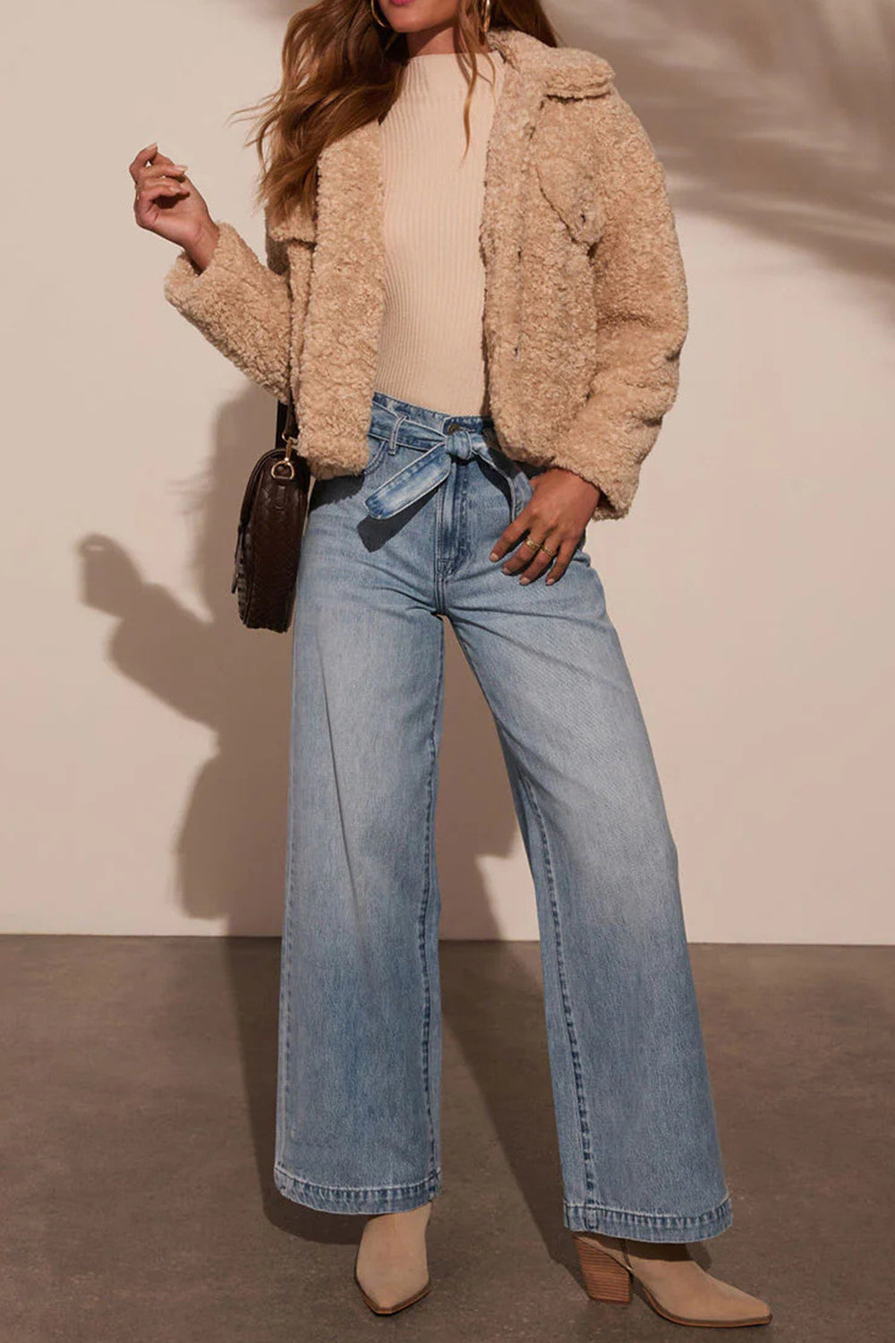 Tied Wide Leg Jeans with Pockets Shop One Place