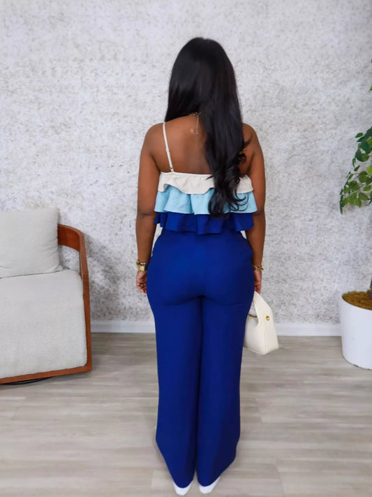 Layered Ruffle Crop Top and Pants Set Shop One Place