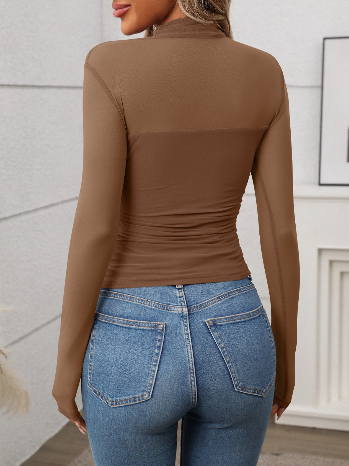 Mock Neck Long Sleeve Top Shop One Place