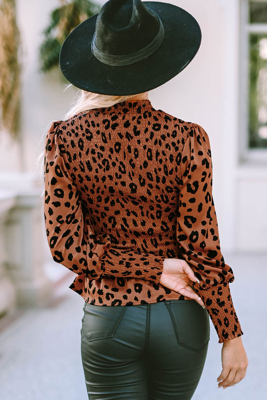 Leopard Smocked Peplum Top Shop One Place
