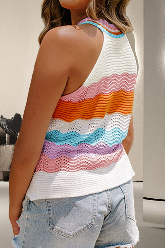 Color Block Round Neck Knit Vest Shop One Place