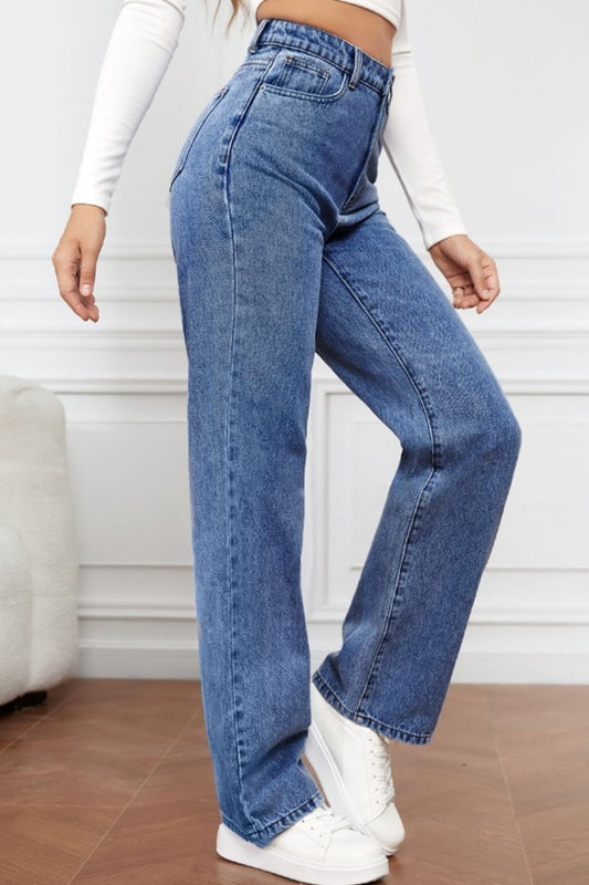 High Waist Straight Jeans Shop One Place