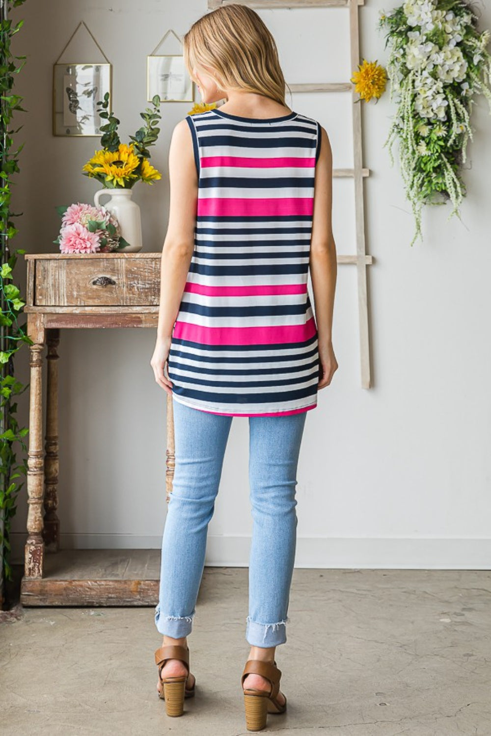 Heimish Full Size Striped Twist Knot Round Neck Tank Shop One Place