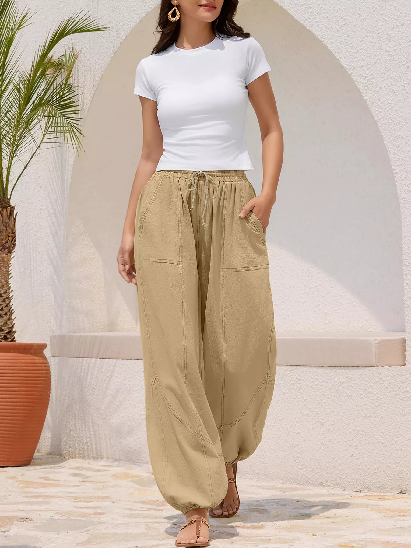 Casual Loose Fit Drawstring Waist Harem Joggers Shop One Place