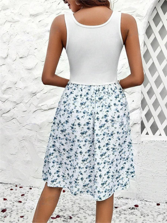 Lace Detail Floral Round Neck Sleeveless Dress Shop One Place