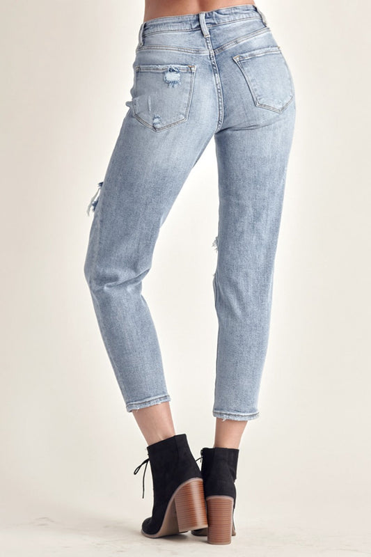 RISEN Distressed Slim Cropped Jeans Shop One Place