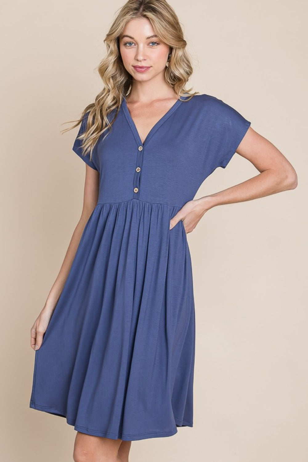 BOMBOM V-Neck Short Sleeve Dress Shop One Place