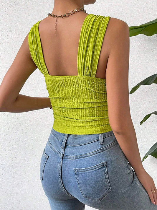 Textured Square Neck Wide Strap Tank Shop One Place