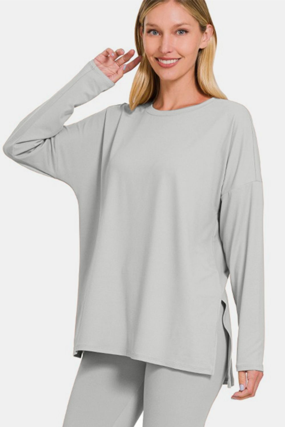Zenana Full Size Brushed Microfiber Top and Leggings Lounge Set Lt Grey Shop One Place